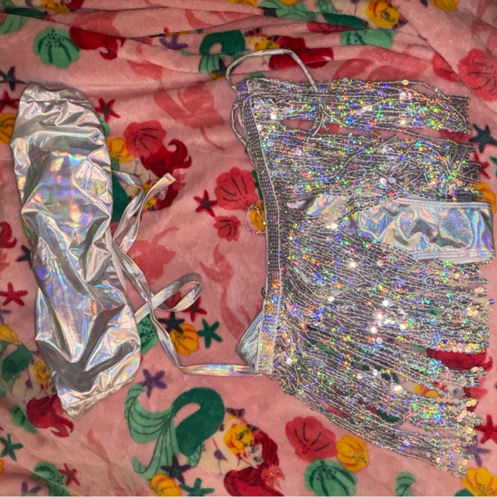 Silver fluorescent rave festival outfit